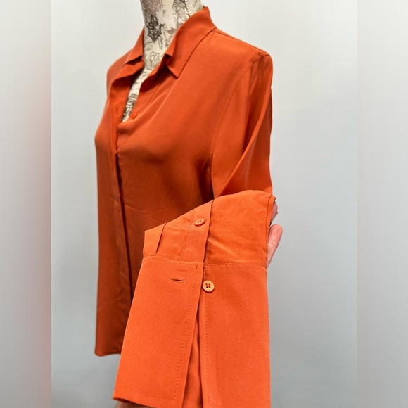 REISS Orange EDEN 💯 Silk long‎ sleeve button down shirt size 4 - Picture 7 of 16